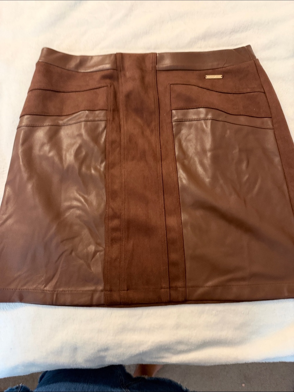 Marc Jacobs Brown Faux Leather & Suede Panel Mini Skirt